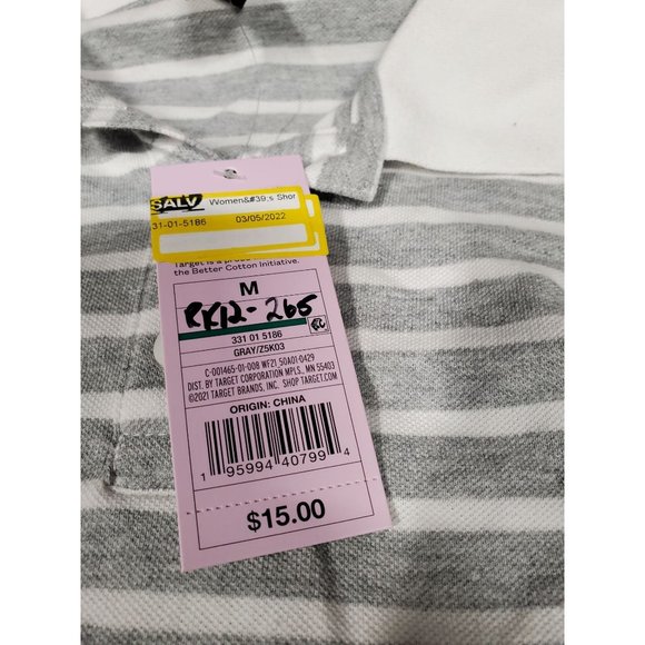 Womens Short Sleeve Boxy Cropped Polo T Shirt Wild Fable Gray Striped M - Picture 5 of 8